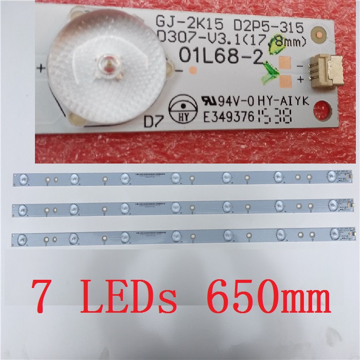 3 PCS/lot new LED strip for GJ-2K15 D2P5-315 D307-V3.1 01L68-2 E349376 7 LEDs 650mm
